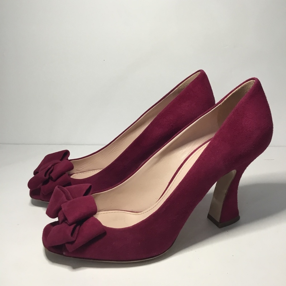 Miu Miu Women’s Luxury Suede Fuchsia Bow Accent Pumps Size 39.5/US 9.5